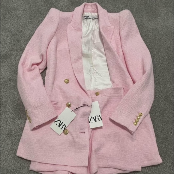 Zara Pink Tweed Blazer with Matching Shorts Set size Small BNWT - Picture 6 of 7